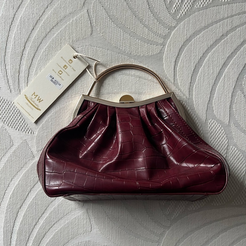 NWT Burgundy Crocodile-Embossed Bag - Picture 1 of 5